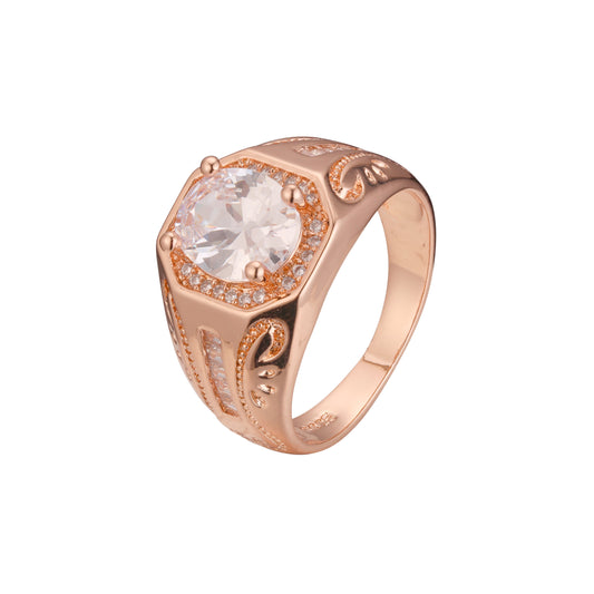Men's refined legacy white cubic cz solitaire Rose Gold signet rings