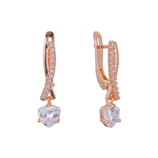 Solitaire drop cluster earrings plated in 14K Gold, Rose Gold, two tone
