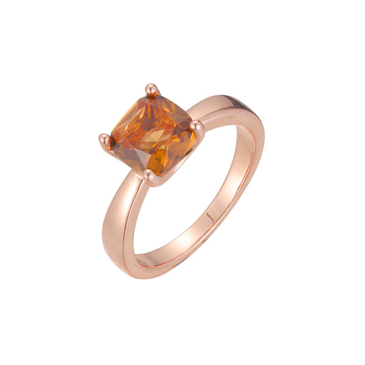 Rose Gold solitaire emerald cut stone rings