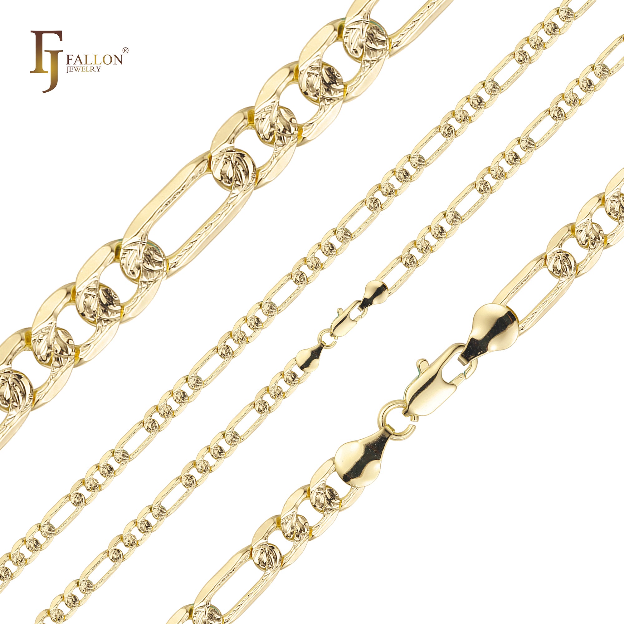 Figaro link ripple hammered chains plated in 14K Gold