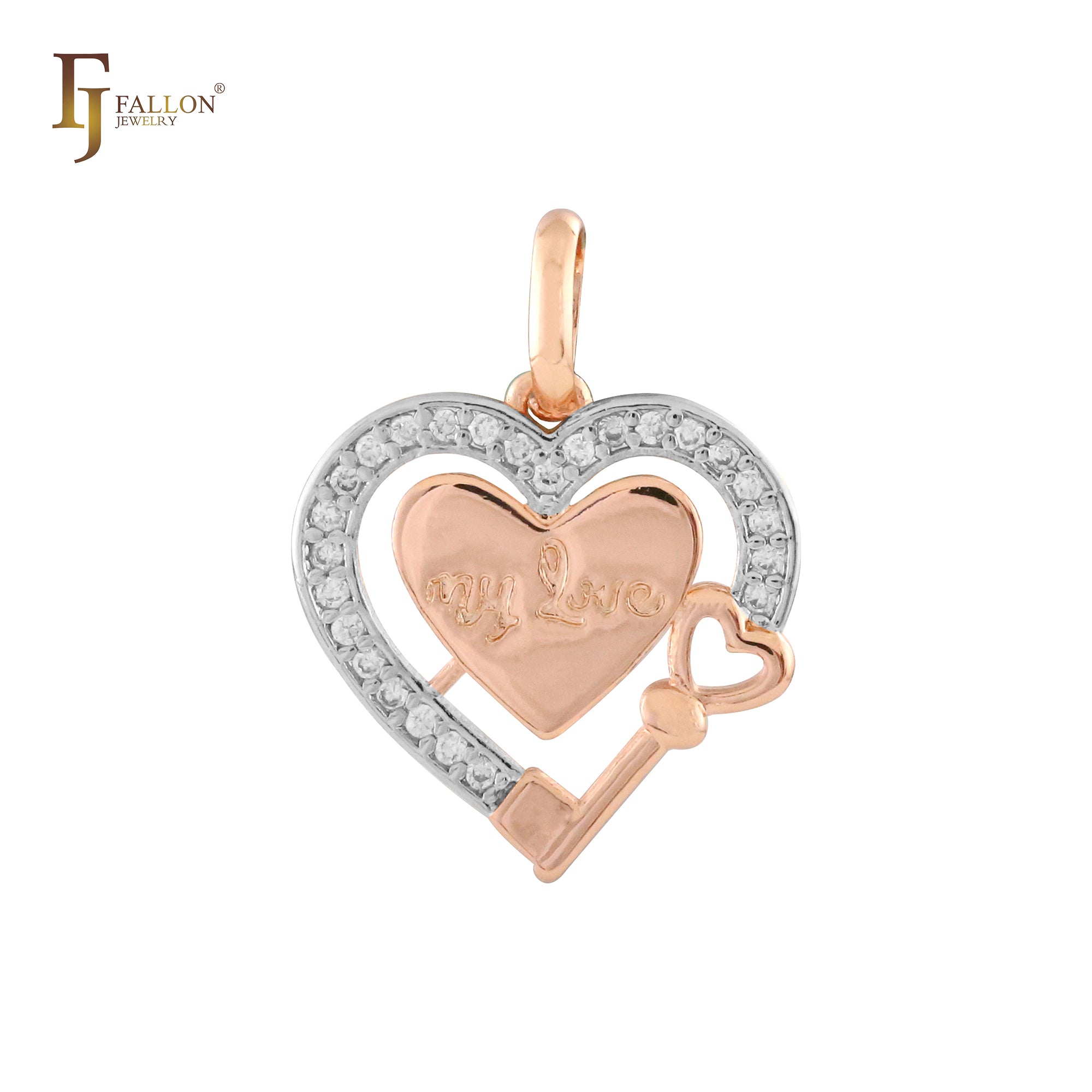 MY LOVE key and heart Rose Gold, 14K Gold, White Gold pendant
