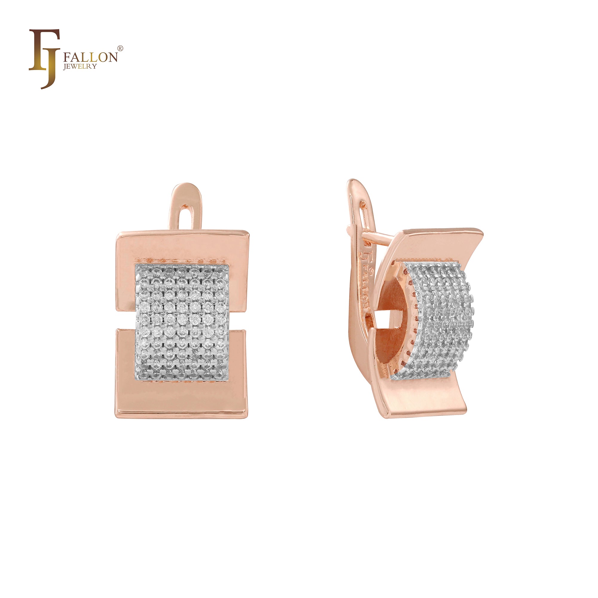 Open Wide cluster white CZs 14K Gold, Rose Gold, White Gold earrings