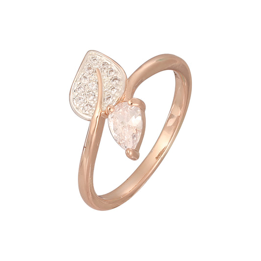 Leaves paved and teardrop CZ Rose Gold two tone rings