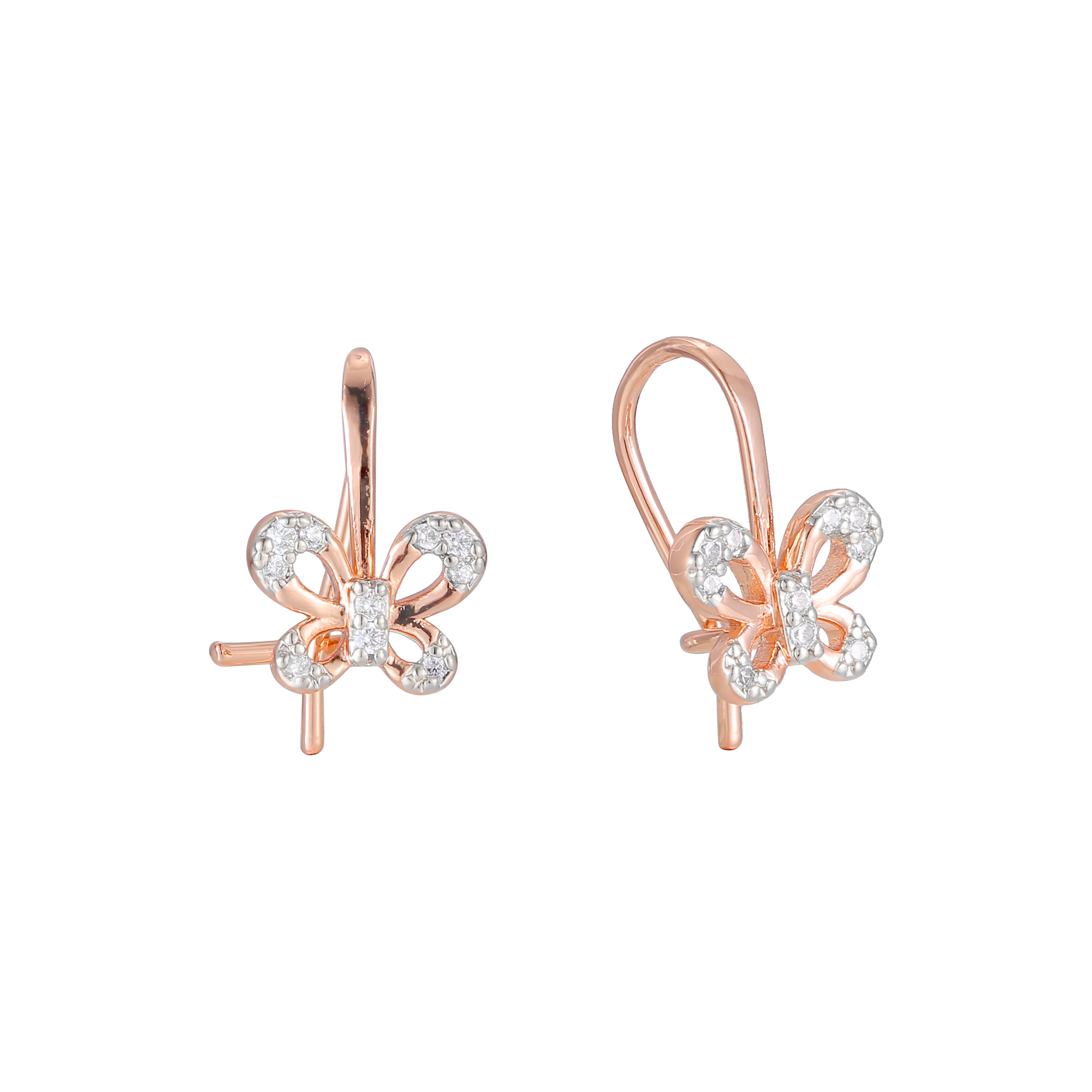 Butterfly wire hook child earrings in 14K Gold, Rose Gold plating colors