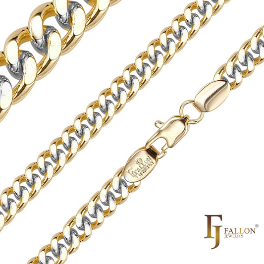 Classic Miami Style Cuban chains, plated in 14K Yellow Gold two tone, 18K Gold, White Gold RF