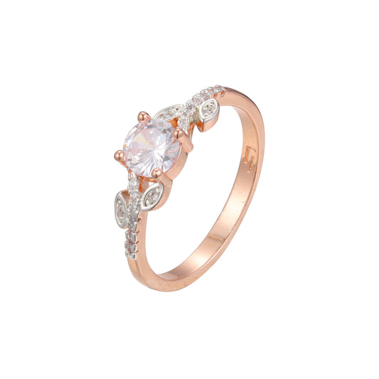 Rose Gold two tone solitaire rings paving stones