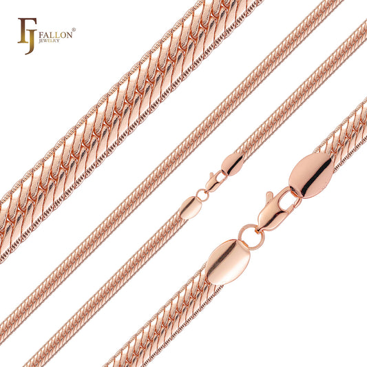 Snake liink flank hammered Chains plated in 14K Gold, Rose Gold