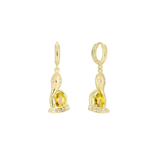 14k gold snake solitaire huggie earrings