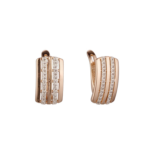 White CZs paved Rose Gold two tone earrings