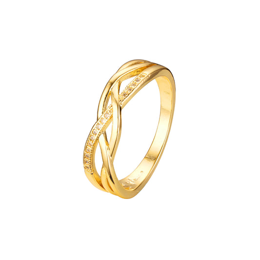 Three bands rings paving stone in 18K Gold, 14K Gold, Rose Gold plating colors