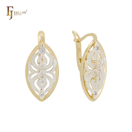 Marquise filigree textured 14K Gold, Rose Gold, White Gold earrings