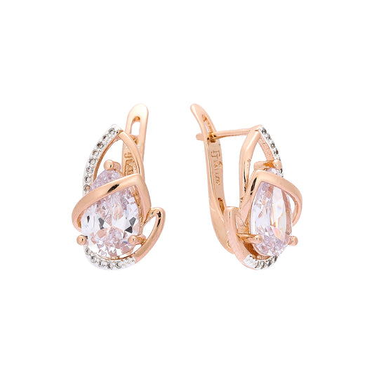 Solitaire teardrop colorful CZ Rose Gold, two tone earrings