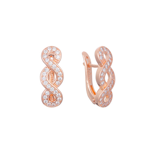Twisted 8 paved white cz Rose Gold earrings