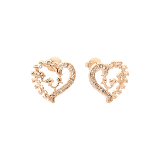 Heart paved white Czs 14K Gold, Rose Gold stud earrings