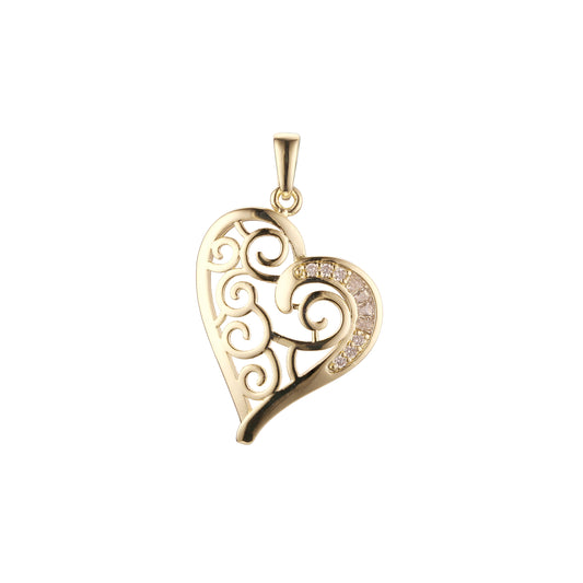 Filigree heart pendant in 14K Gold, White Gold plating colors