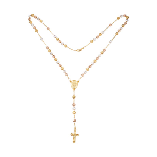 Italian Virgin of Guadalupe and the Cross 18K Gold three tone Rosary necklace