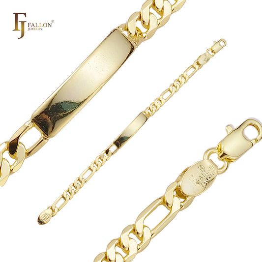 Figaro link men's ID 14K Gold bracelets