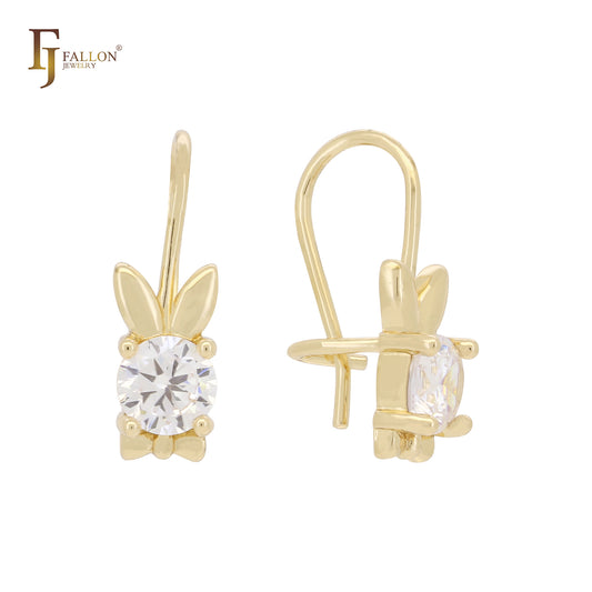 Rabbit ear 14K Gold, Rose Gold, White Gold wire hook child earrings