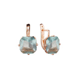 .Ashlee's Treasure - Big Solitaire emerald cut colorful cz 14K Gold, Rose Gold earrings