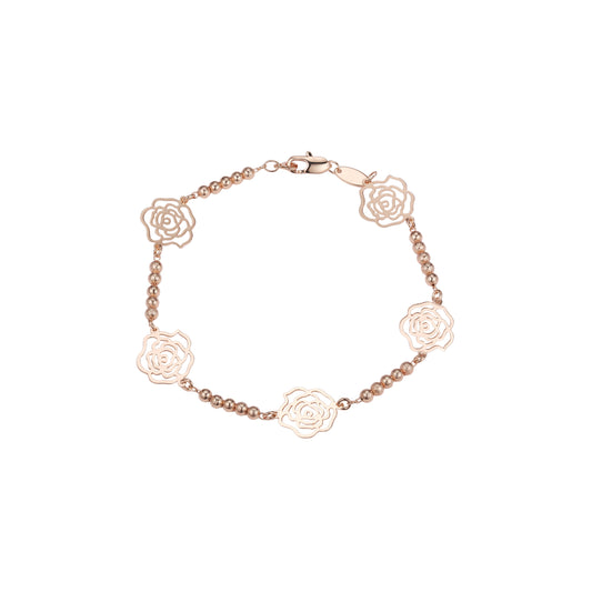 Fancy great flower and beads link bracelets chains plated in 14K Gold