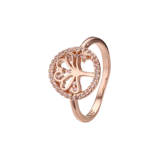 Halo paved white CZs tree of life 14K Gold, Rose Gold rings