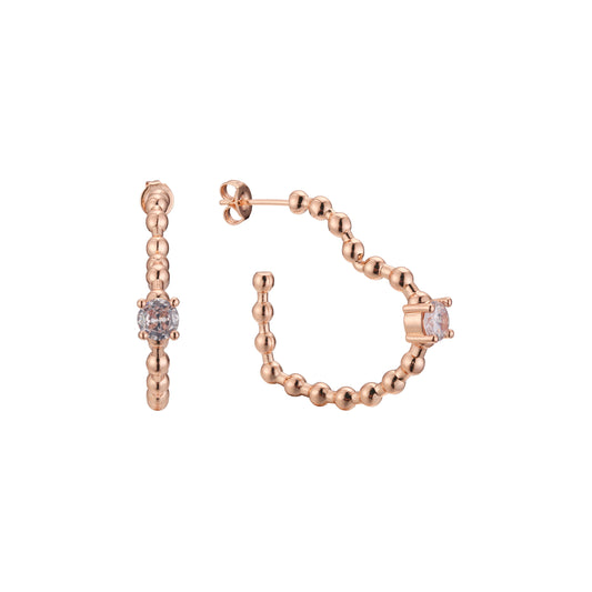C hoop heart beads earrings in 14K Gold, Rose Gold plating colors