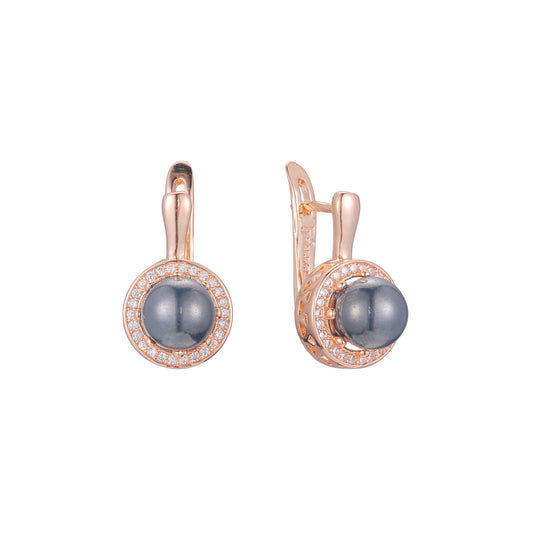 Black pearl earrings in 14K Gold, Rose Gold, two tone plating colors