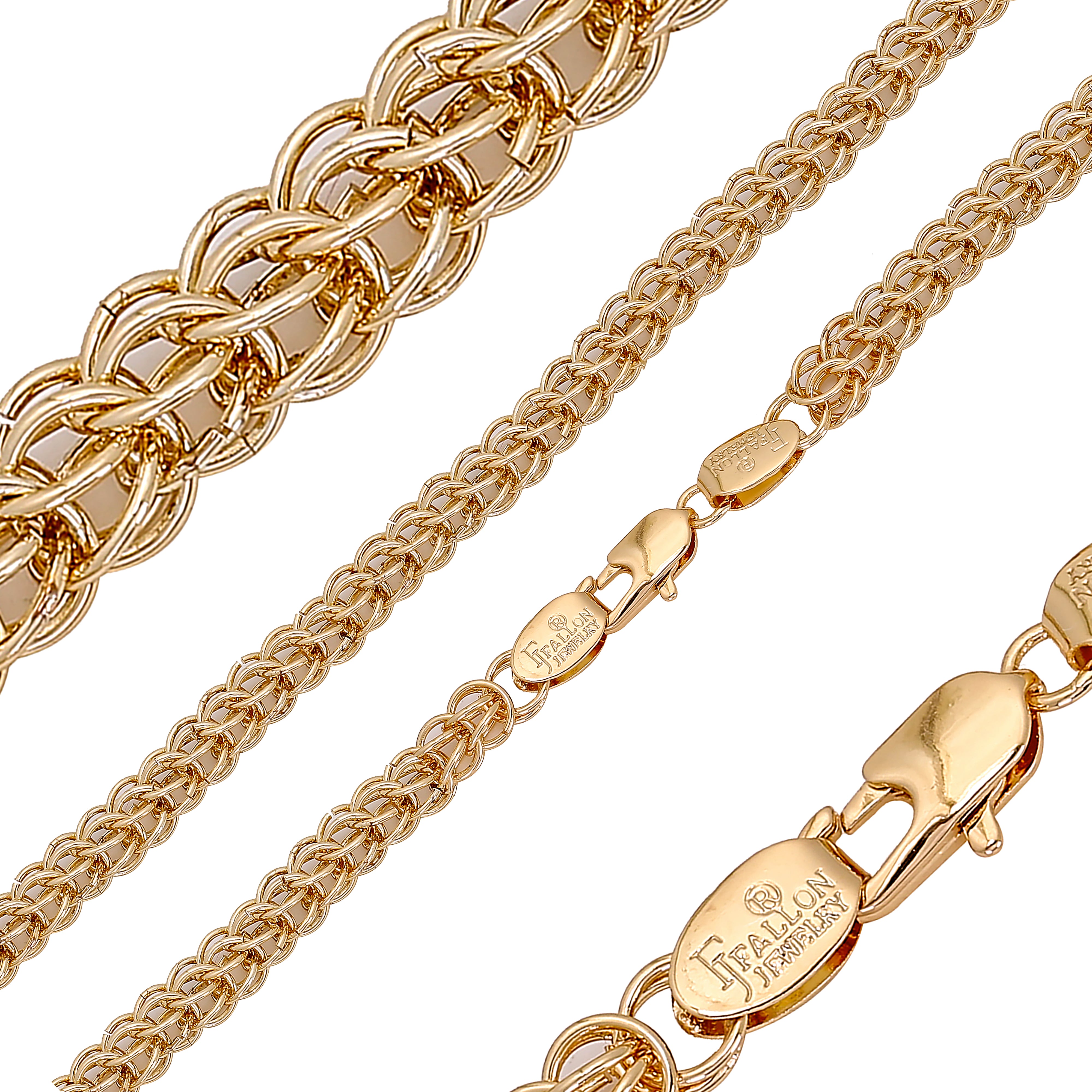 Cable double ring Bismarck rolo link chains plated in 14K Gold, Rose Gold