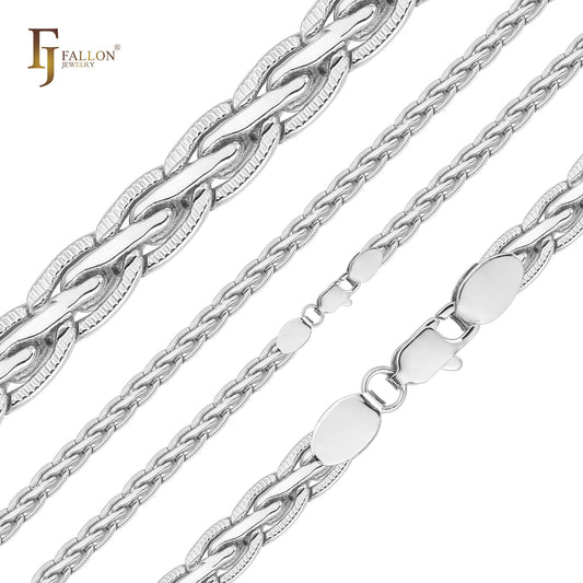 Spiga wheat tire hammered chains plated in White Gold
