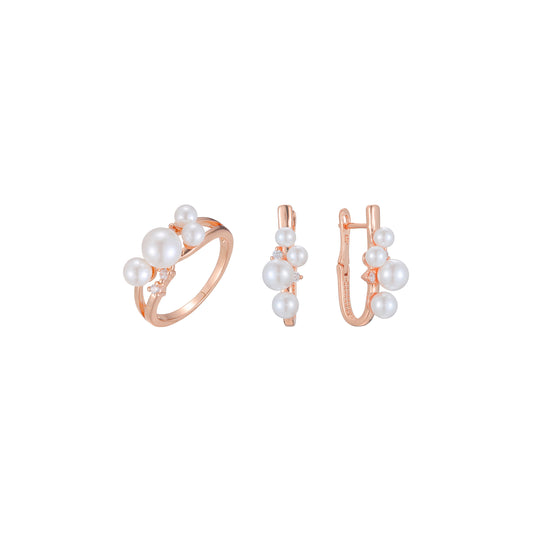 Four pearls rings jewelry set plated in Rose Gold colors