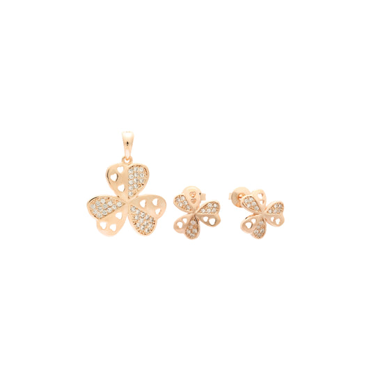 Heart in heart clover set plated in 14K Gold, Rose Gold