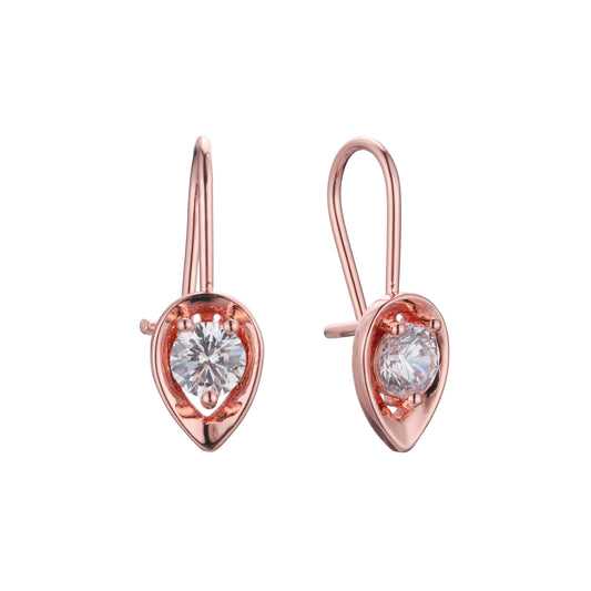 Wire hook solitaire child earrings in 14K Gold, Rose Gold plating colors