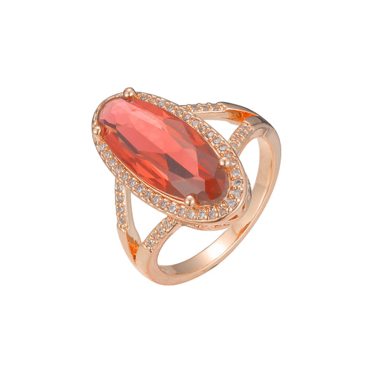 Lotus oval cocktail halo big red stone rings in 14K Gold, Rose Gold plating colors