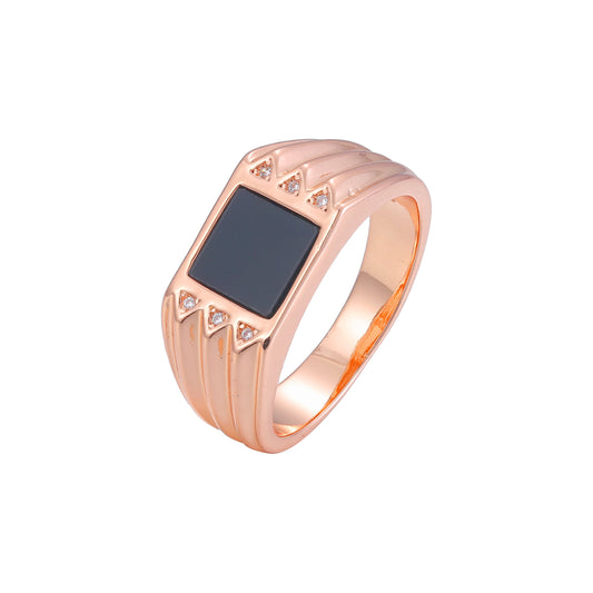 Fashion Men's classic black square oil rings plated in Rose Gold