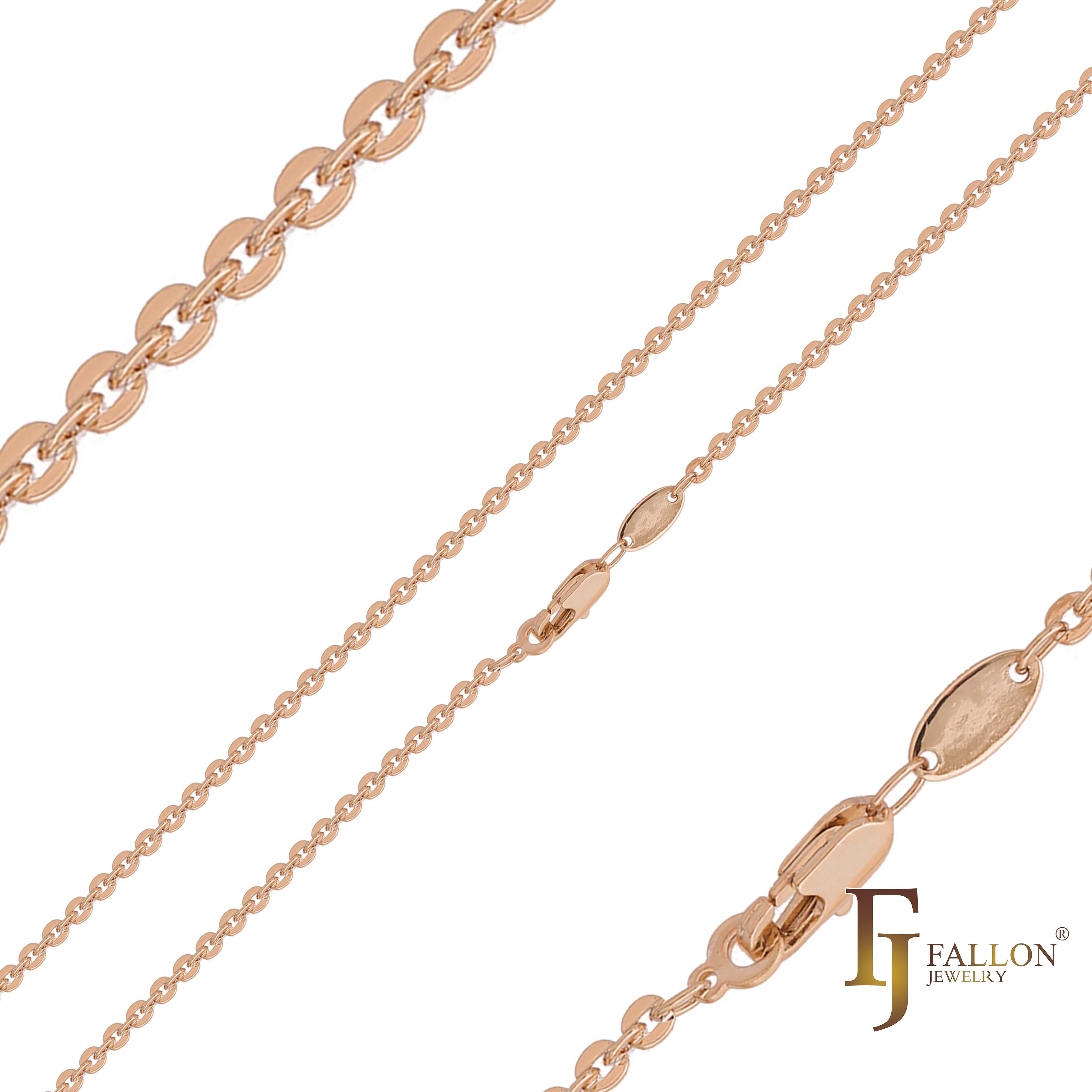 Hollow Disc cable rolo fancy link chains plated in 14K Gold, Rose Gold, White Gold