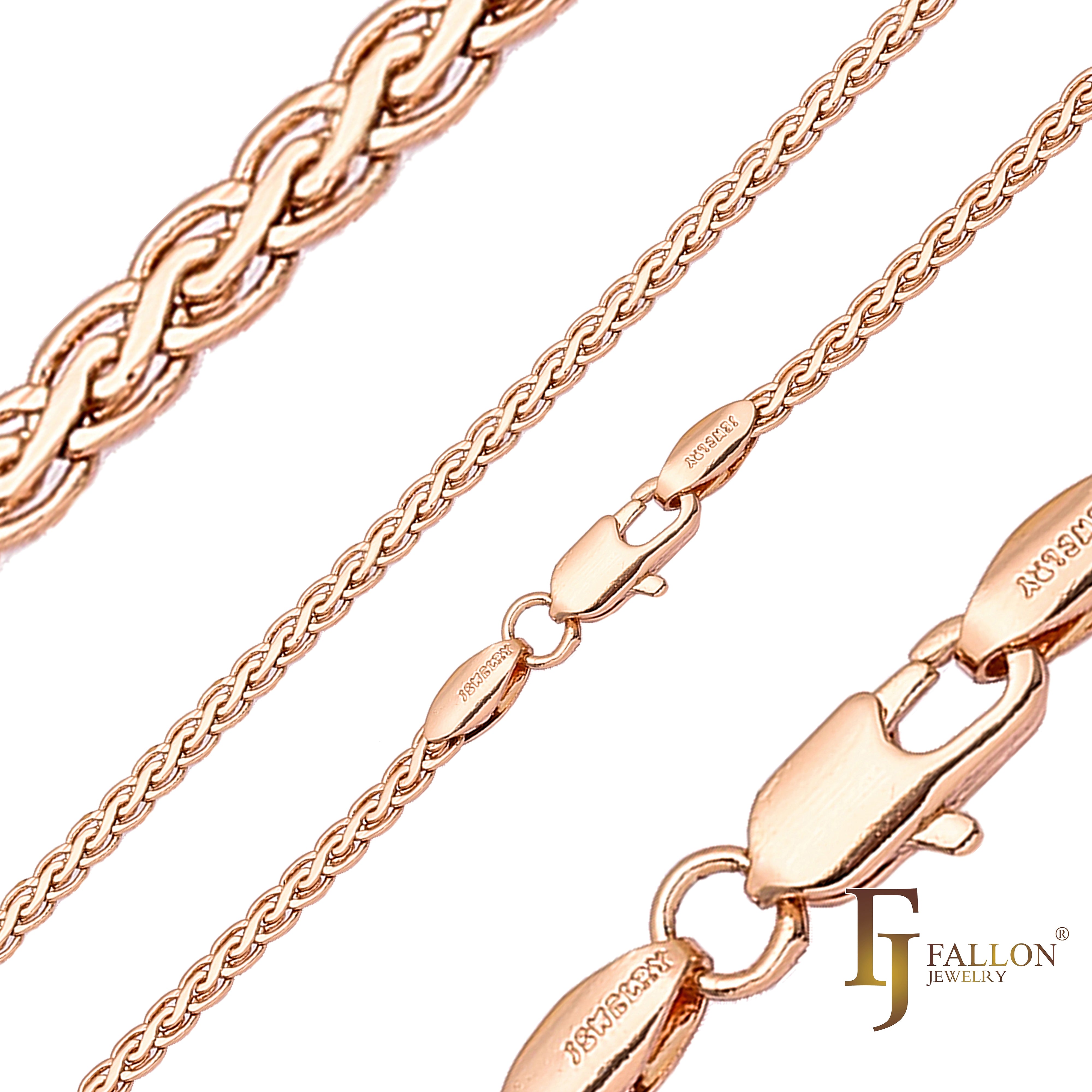 Spiga wheat glossy chains plated in White Gold, 14K Gold, Rose Gold, two tone