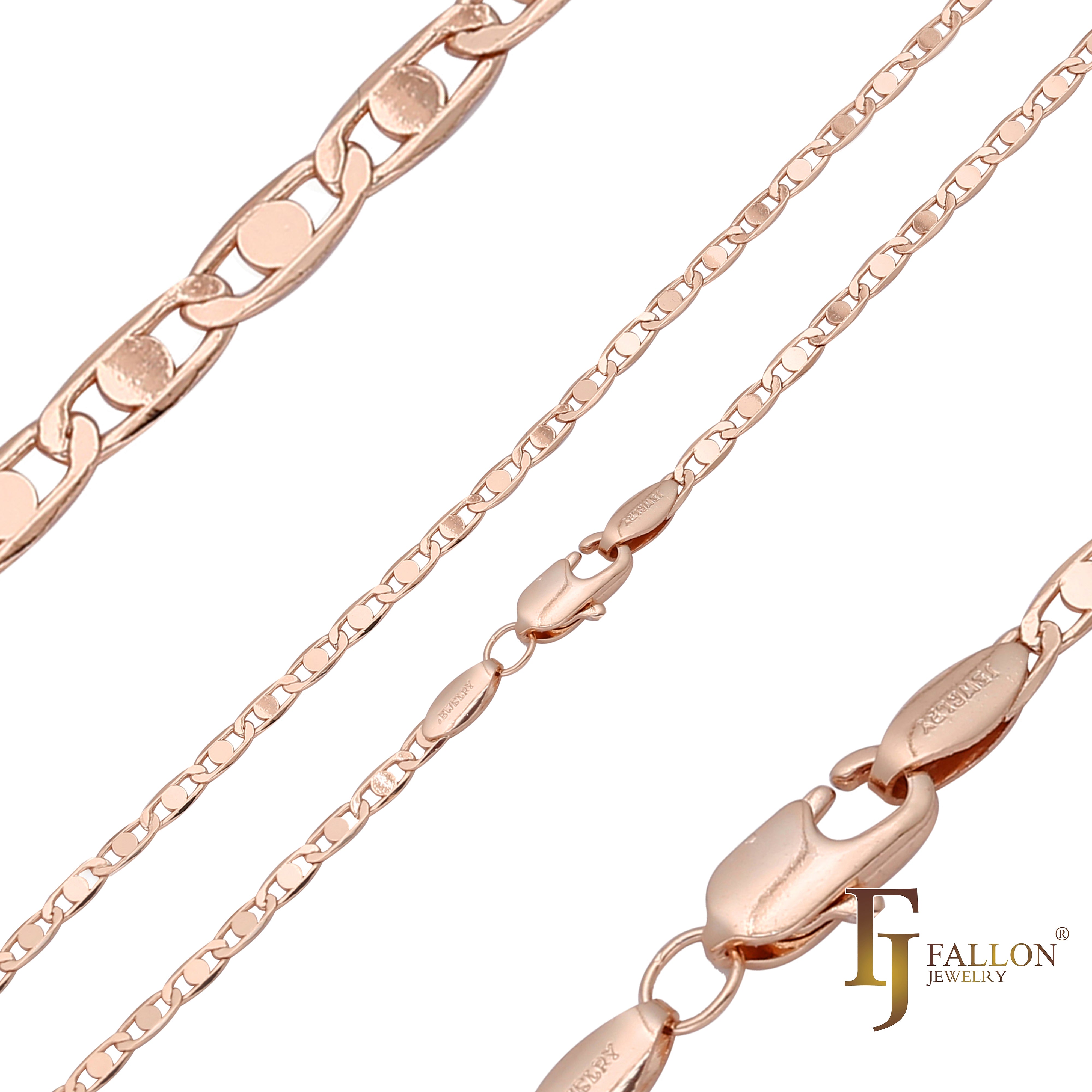 Rounded Mariner link chains plated in 14K Gold, Rose Gold, two tone