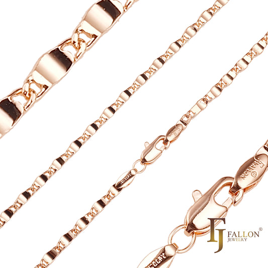 Thin Solid snail link polished chains plated in 14K Gold, Rose Gold, two tone