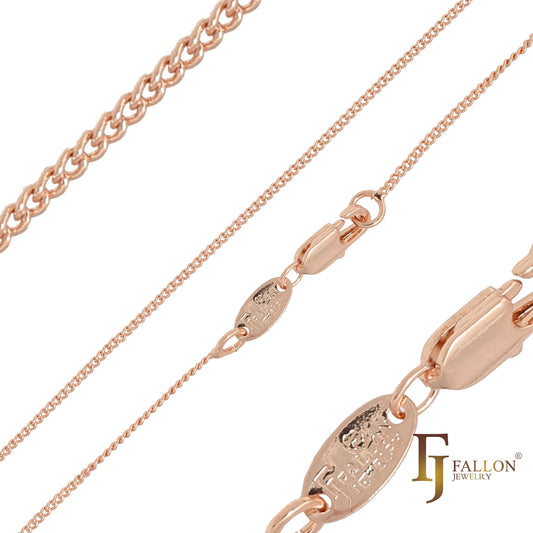 Thin Curb link chains plated in White Gold, Rose Gold