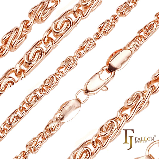 Classic Snail natural cable link chains plated in 14K Gold, Rose Gold