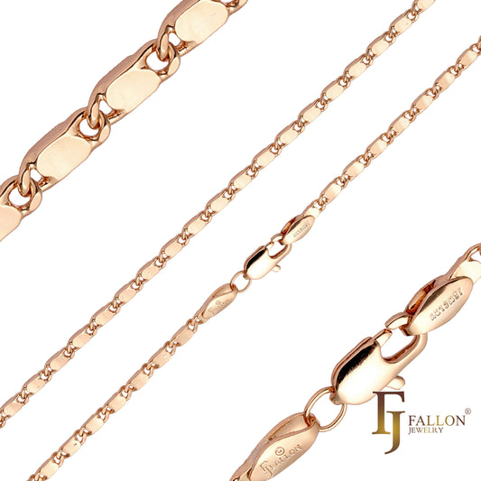 Solid snail link polished chains plated in 14K Gold, Rose Gold