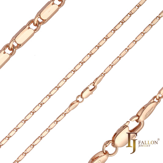 Long solid snail link polished chains plated in 14K Gold, Rose Gold