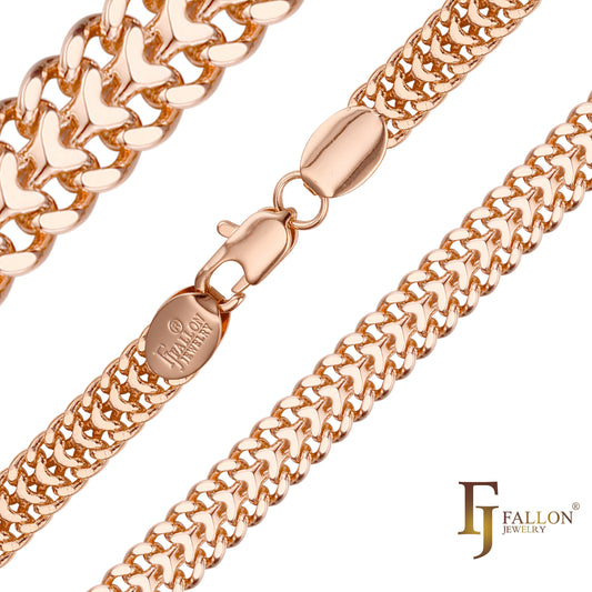 .Two-way Cuban double link chains plated in Rose Gold, two tone Surface flattened SF