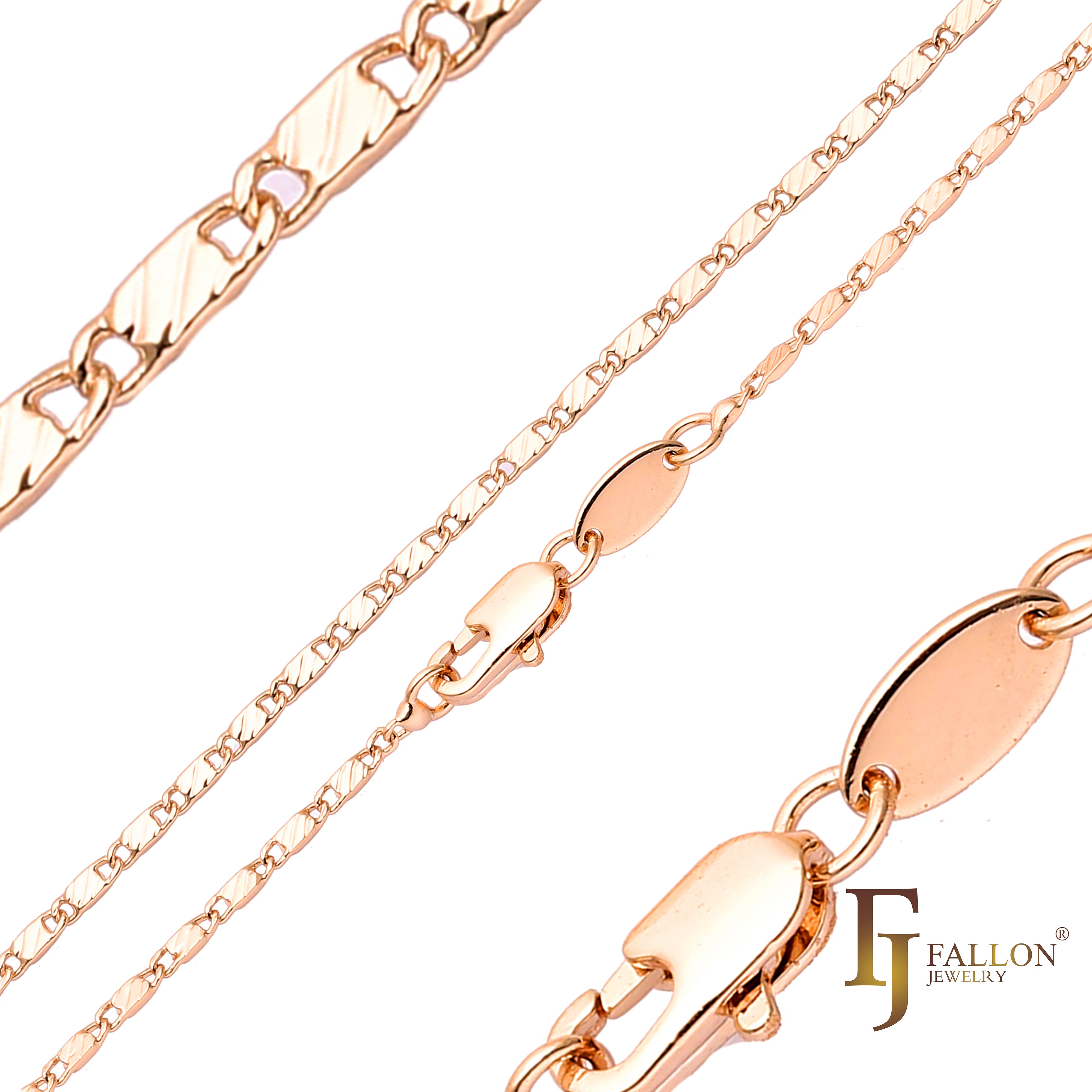 Solid snail link hammered chains plated in 14K Gold, Rose Gold, two tone, white gold