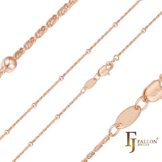 Beads Snail link chains plated in 14K Gold, Rose Gold, two tone