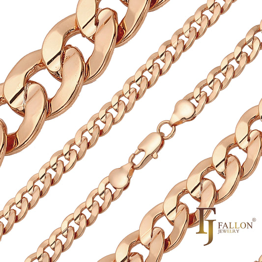 Square edged Curb chains plated in 18K Gold, 14K Gold, Rose Gold, two tone