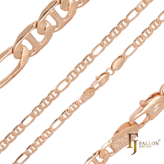 Figaro, Figarucci link chains plated in 14K Gold, Rose Gold