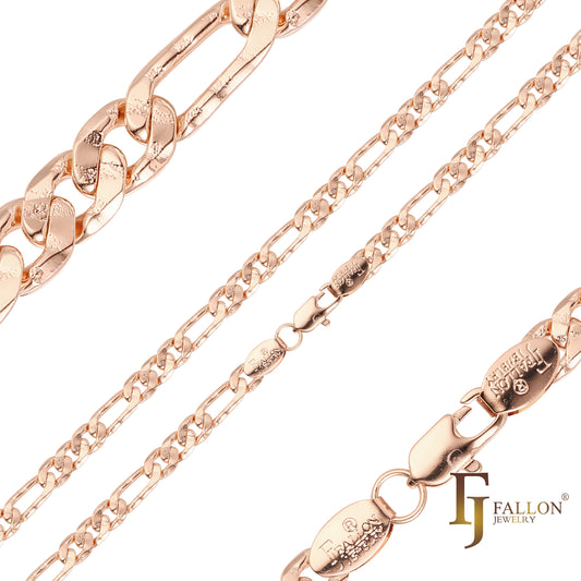 {Customize} Figaro link hammered chains plated in Rose Gold