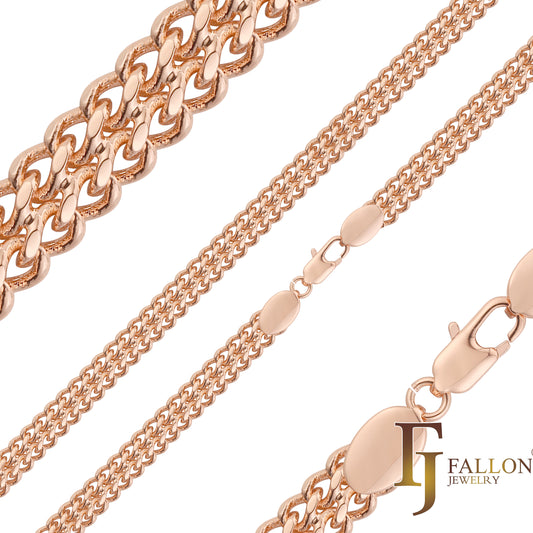 Double link Cuban chains plated in 14K Gold, Rose Gold, two tone