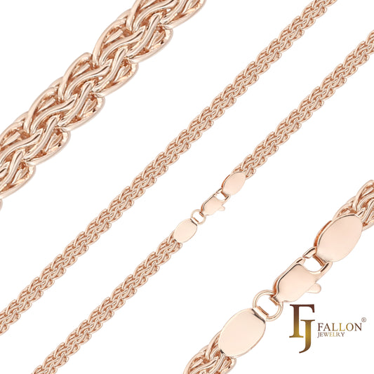 Fancy Foxtail cable link chains plated in 14K Gold, Rose Gold